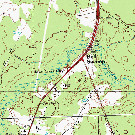 Topographic Map of Town Creek Rescue Squad, NC
