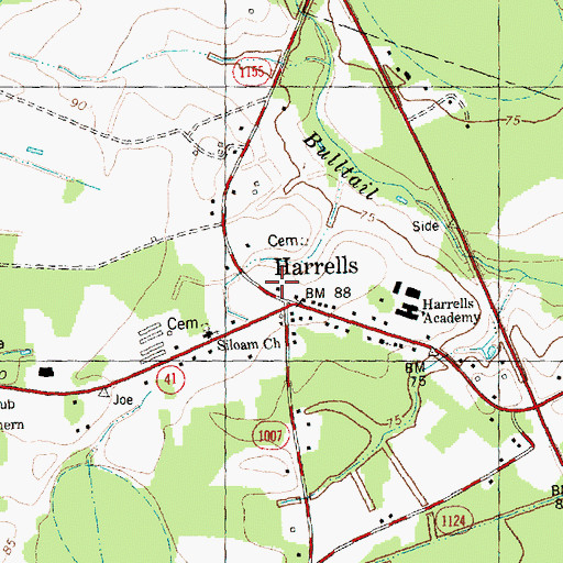 Topographic Map of Harrells Rescue and Emergency Medical Services, NC