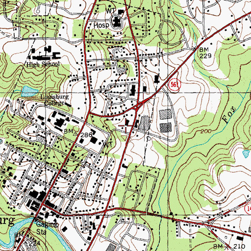 Topographic Map of Louisburg Rescue and Emergency Medical Services, NC