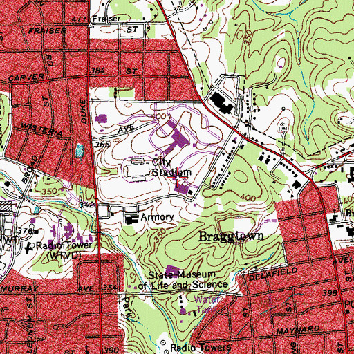 Topographic Map of Durham County Emergency Medical Services Station 1, NC