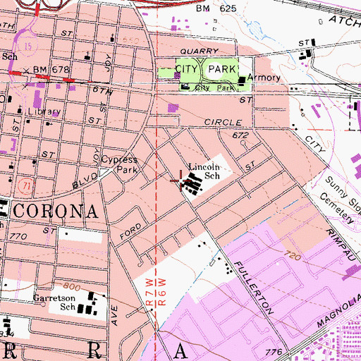 Topographic Map of Lincoln Alternative Elementary School, CA