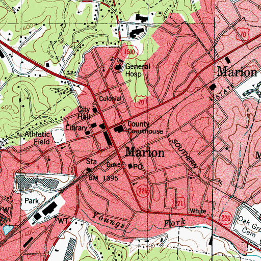Topographic Map of McDowell County Emergency Medical Services Station 1, NC