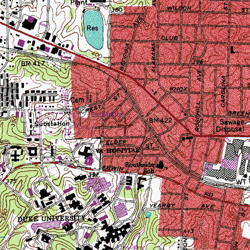 Topographic Map of Durham County Emergency Medical Services Station 3, NC