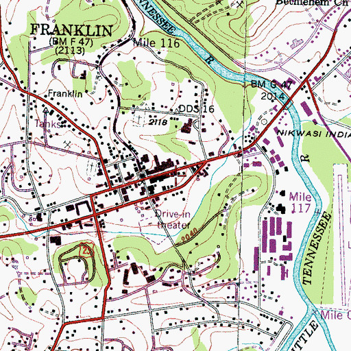 Topographic Map of Macon County Emergency Medical Services - Franklin Station, NC