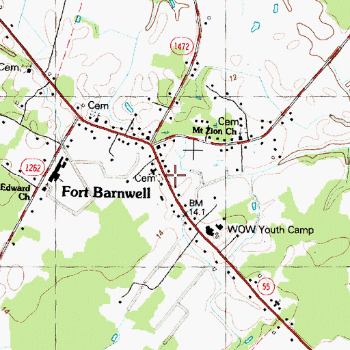 Topographic Map of Fort Barnwell Rescue Squad, NC