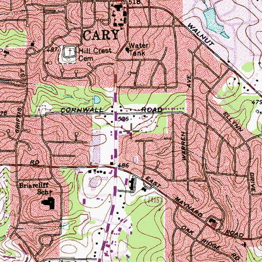 Topographic Map of Cary Area Emergency Medical Services, NC
