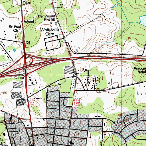 Topographic Map of Whiteville Rescue Squad, NC