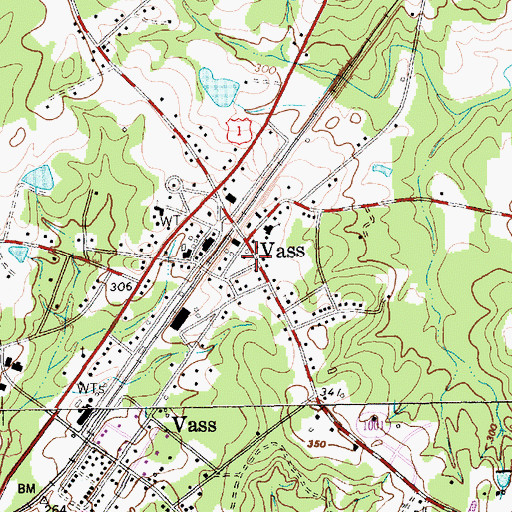 Topographic Map of Vass Rescue Squad, NC