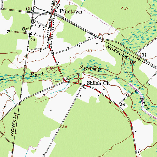 Topographic Map of Pinetown Rescue and Emergency Medical Services, NC