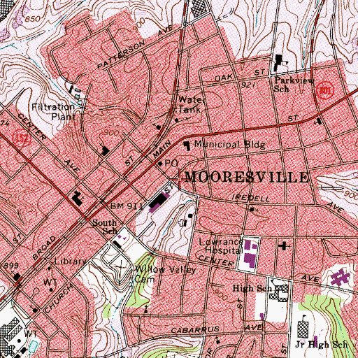 Topographic Map of Mooresville Rescue Squad, NC