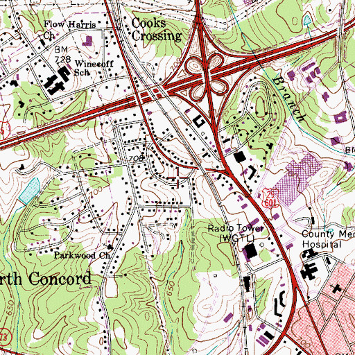 Topographic Map of Cabarrus County Emergency Medical Services Station 1, NC