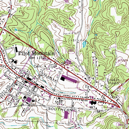 Topographic Map of Pilot Mountain Rescue Squad and Emergency Medical Services, NC