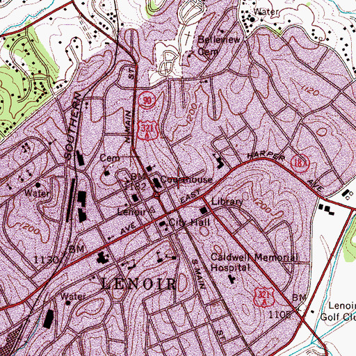 Topographic Map of Caldwell County Emergency Medical Services, NC
