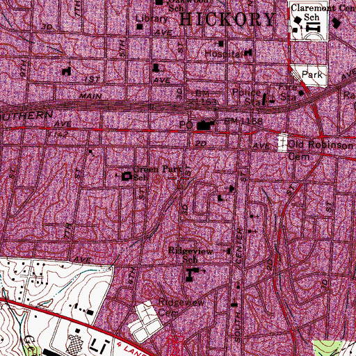 Topographic Map of Hickory Rescue Squad, NC