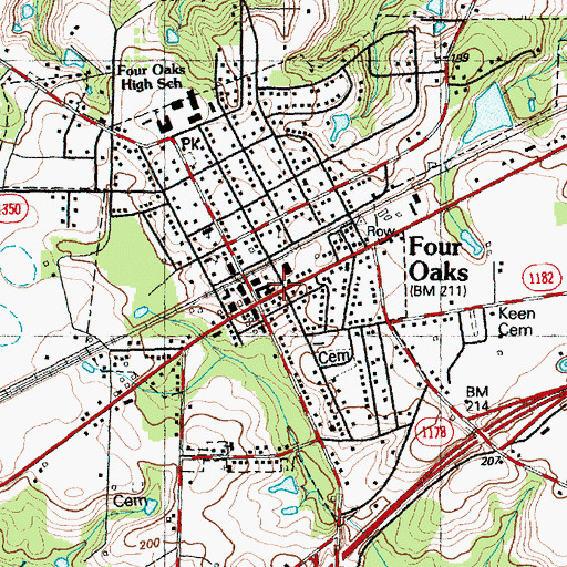 Topographic Map of Four Oaks Emergency Medical Services, NC