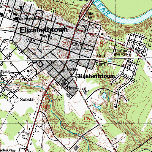 Topographic Map of Elizabethtown Rescue Squad, NC