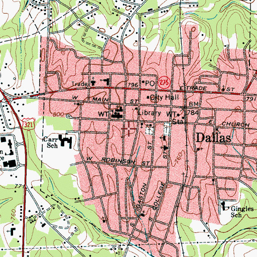Topographic Map of Dallas Rescue Squad, NC