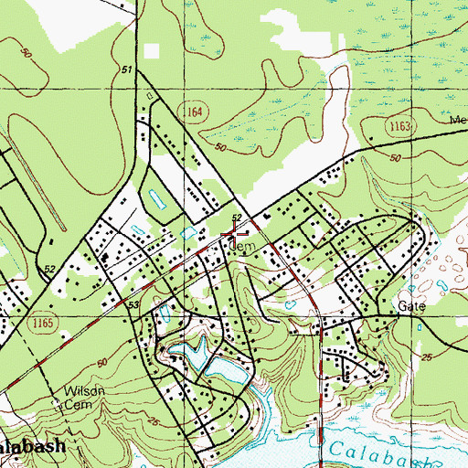 Topographic Map of Calabash Volunteer Emergency Medical Services, NC
