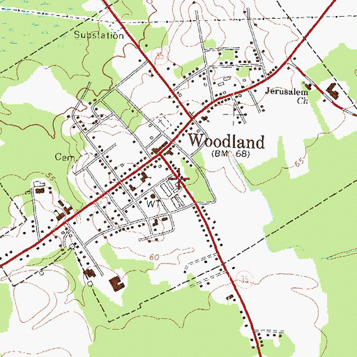 Topographic Map of Woodland Rescue Squad Ambulance Service, NC