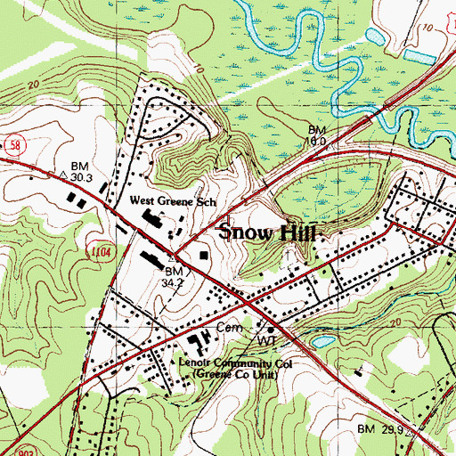 Topographic Map of Greene County Emergency Medical Services, NC