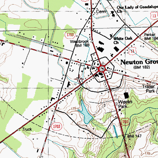 Topographic Map of Newton Grove Rescue Squad, NC