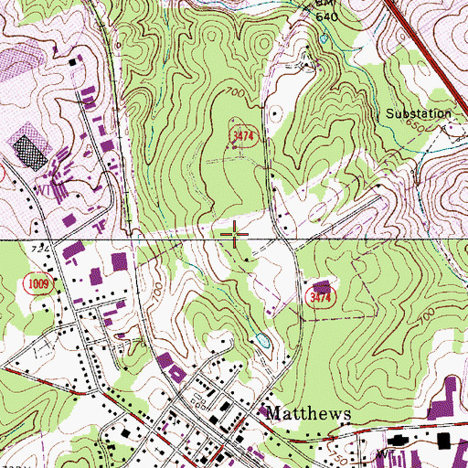 Topographic Map of Matthews Rescue and Emergency Medical Services, NC