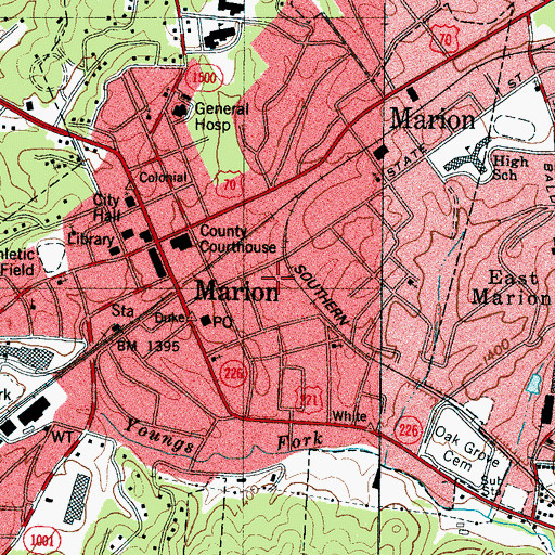 Topographic Map of McDowell County Rescue Squad and Ambulance, NC