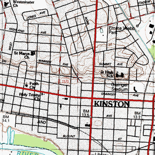 Topographic Map of Lenoir County Emergency Medical Services, NC