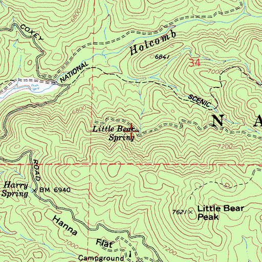 Topographic Map of Little Bear Spring, CA
