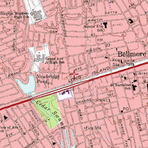 Topographic Map of Bellmore - Merrick Emergency Medical Services, NY