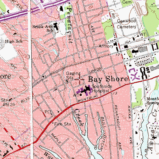 Topographic Map of Bay Shore Brightwaters Rescue Ambulance Service, NY