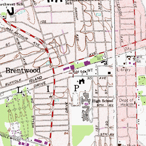 Topographic Map of Brentwood Legion Ambulance Service, NY