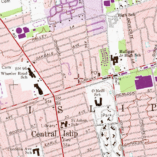 Topographic Map of Central Islip Hauppauge Volunteer Ambulance Service, NY