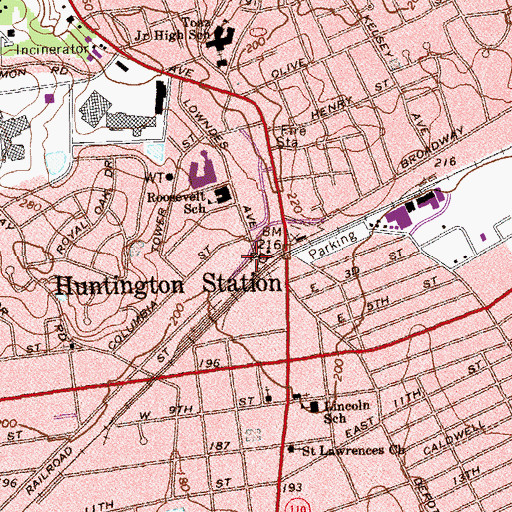 Topographic Map of Huntington Community First Aid Squad Ambulance Service, NY
