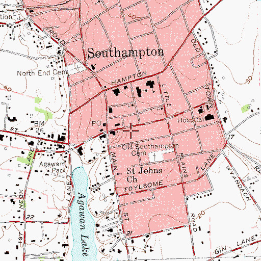 Topographic Map of Southampton Village Volunteer Ambulance, NY