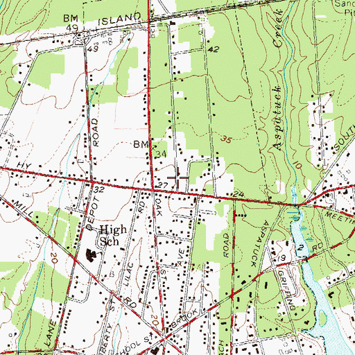 Topographic Map of Westhampton War Memorial Ambulance, NY