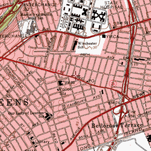 Topographic Map of Bellerose Rescue, NY