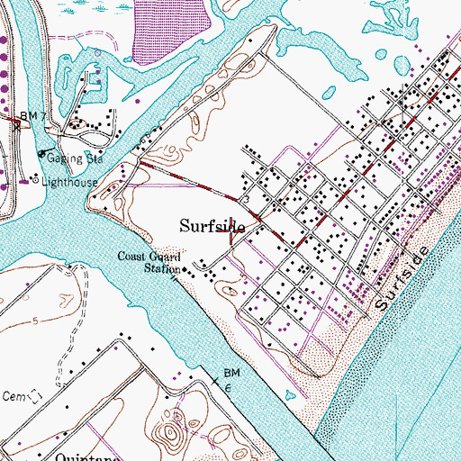 Topographic Map of Village of Surfside Beach Emergency Medical Services, TX