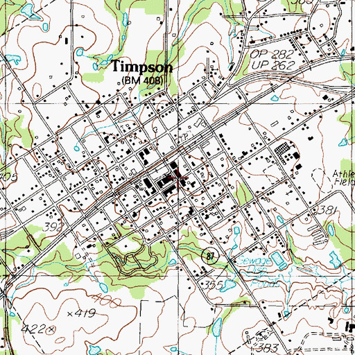 Topographic Map of Timpson Volunteer Ambulance Service, TX