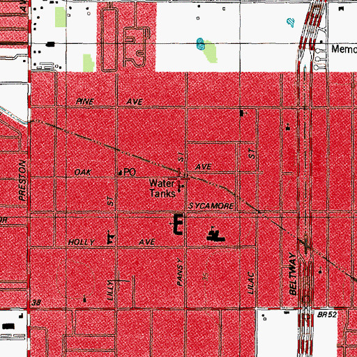 Topographic Map of Eastern Texas Medical Center Emergency Medical Services, TX