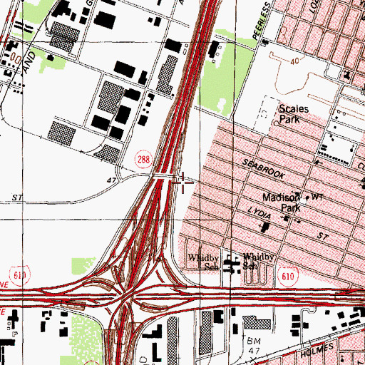 Topographic Map of American Medical Response Ambulance - Houston, TX