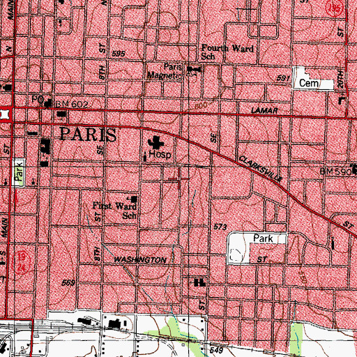 Topographic Map of Paris Emergency Medical Service - South Side Station, TX