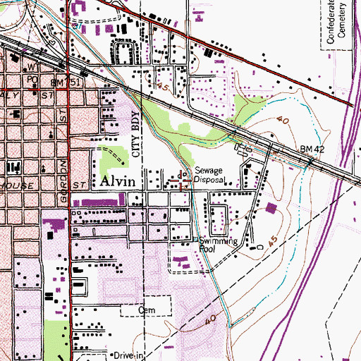 Topographic Map of Alvin City Emergency Medical Services, TX