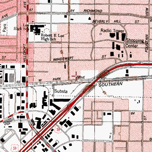 Topographic Map of Houston Ambulance Service, TX