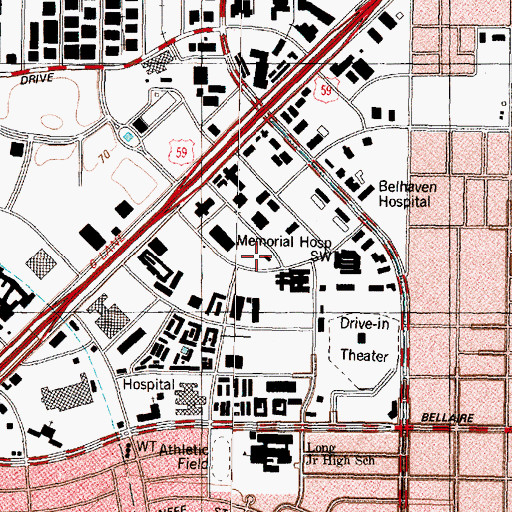 Topographic Map of American Care Emergency Medical Service, TX