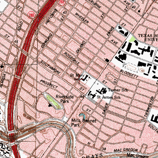 Topographic Map of Med - Health Ambulance Services, TX