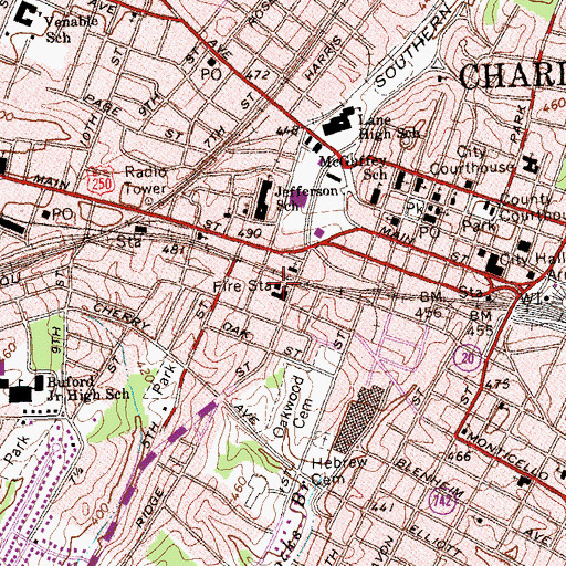 Topographic Map of Charlottesville Fire Department Headquarters, VA