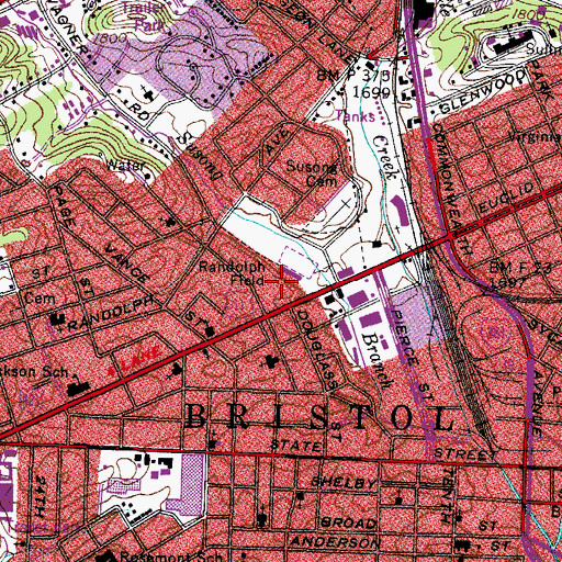 Topographic Map of Bristol Virginia Fire Department Station 2, VA