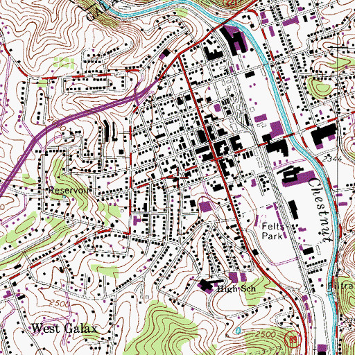 Topographic Map of Galax - Grayson Emergency Medical Services, VA