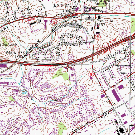 Topographic Map of Bristol Virginia Fire Department Station 3, VA